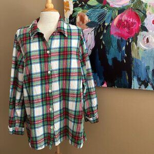 Blair Red Green Plaid Cotton Button Down Shirt XL